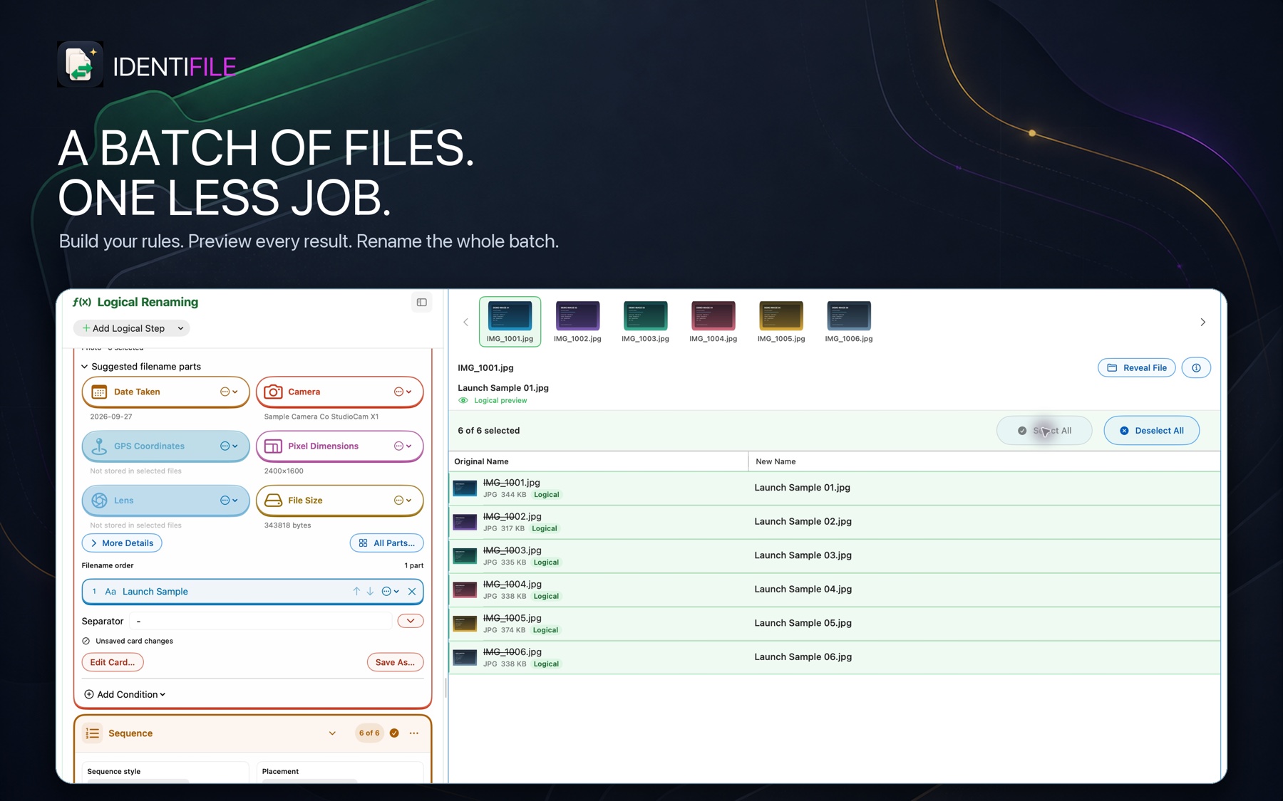 Identifile showing a batch of generic image filenames and their proposed new names